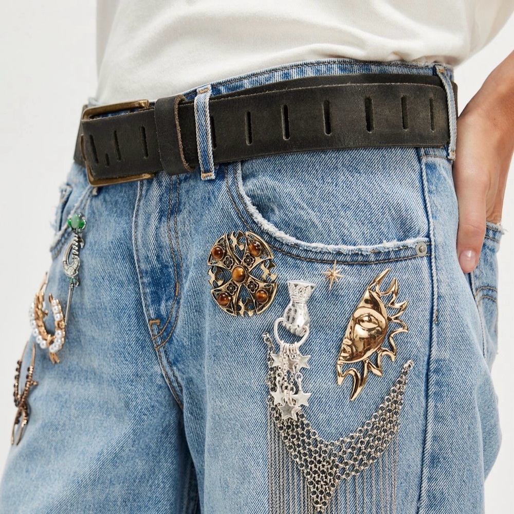 Free People We the Free Jona Belt Leather, Size M, Green with Brown - Picture 2 of 7
